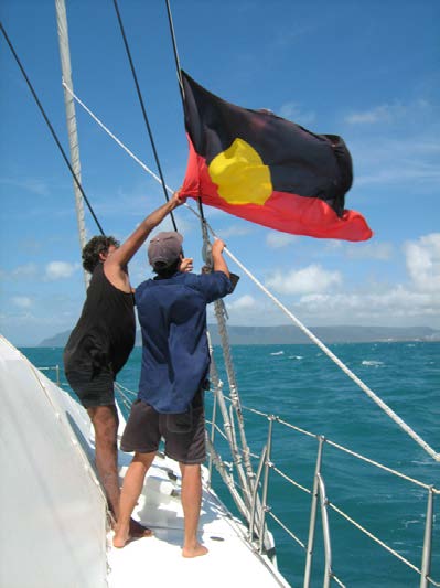 Aboriginal Flag being raised on a boat