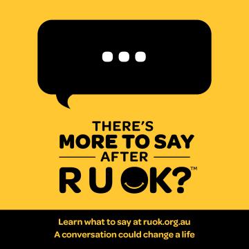 R U OK Day social media tile in black and yellow with speech bubble